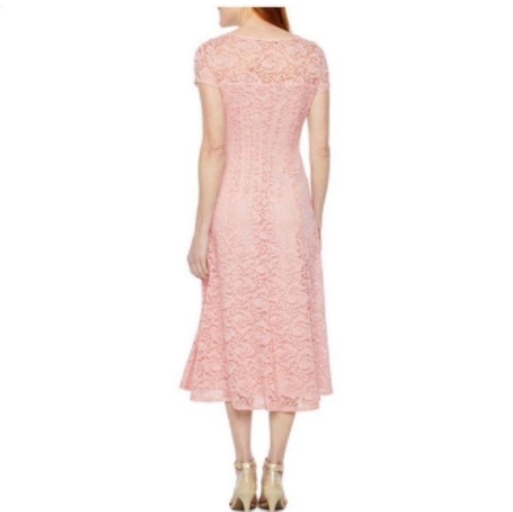 PERCEPTIONS PEACH LACE DRESS M - Picture 2 of 9